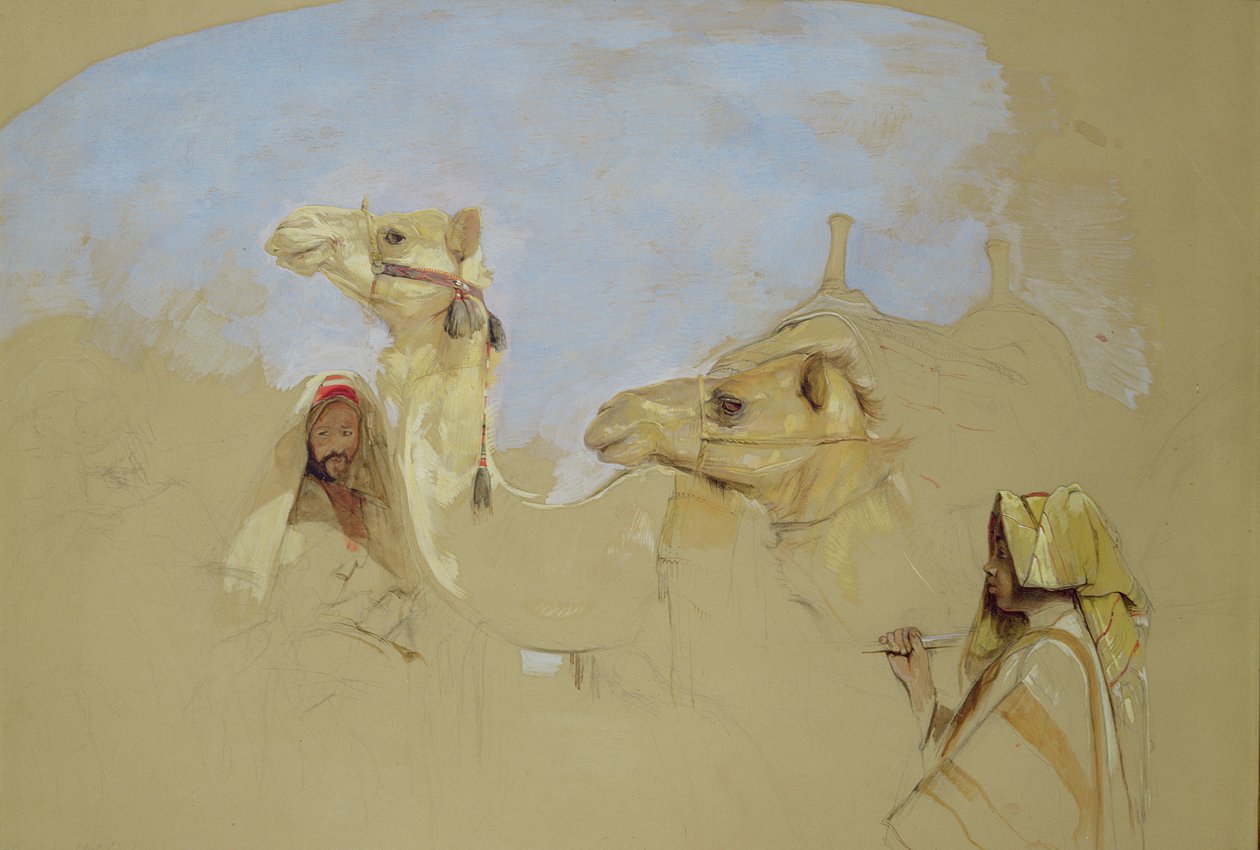 Studie velbloudů s beduínskými řidiči v poušti Mount Sinai (tužka, wc a kvaš na papíře) od John Frederick Lewis