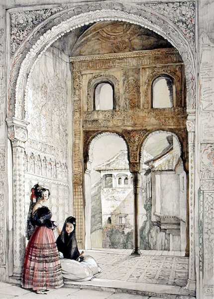 Okno v sále velvyslanců, ze skic a kreseb Alhambry, 1835 od John Frederick Lewis