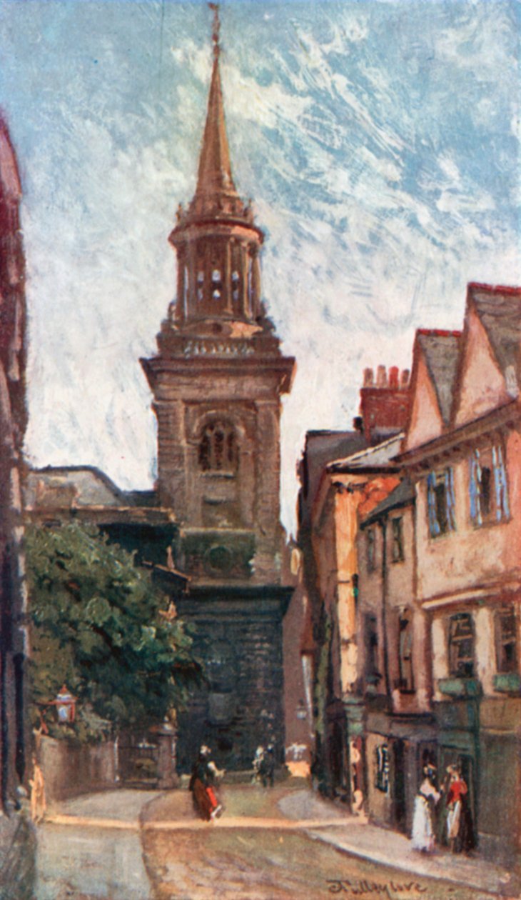 Kostel Všech svatých, z Turl Street (barevná litografie) od John Fulleylove