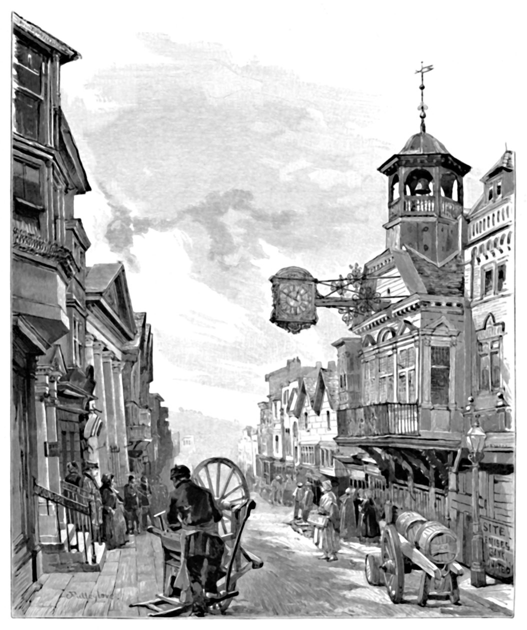 Guildford: High Street, s radnicí, 1886 od John Fulleylove