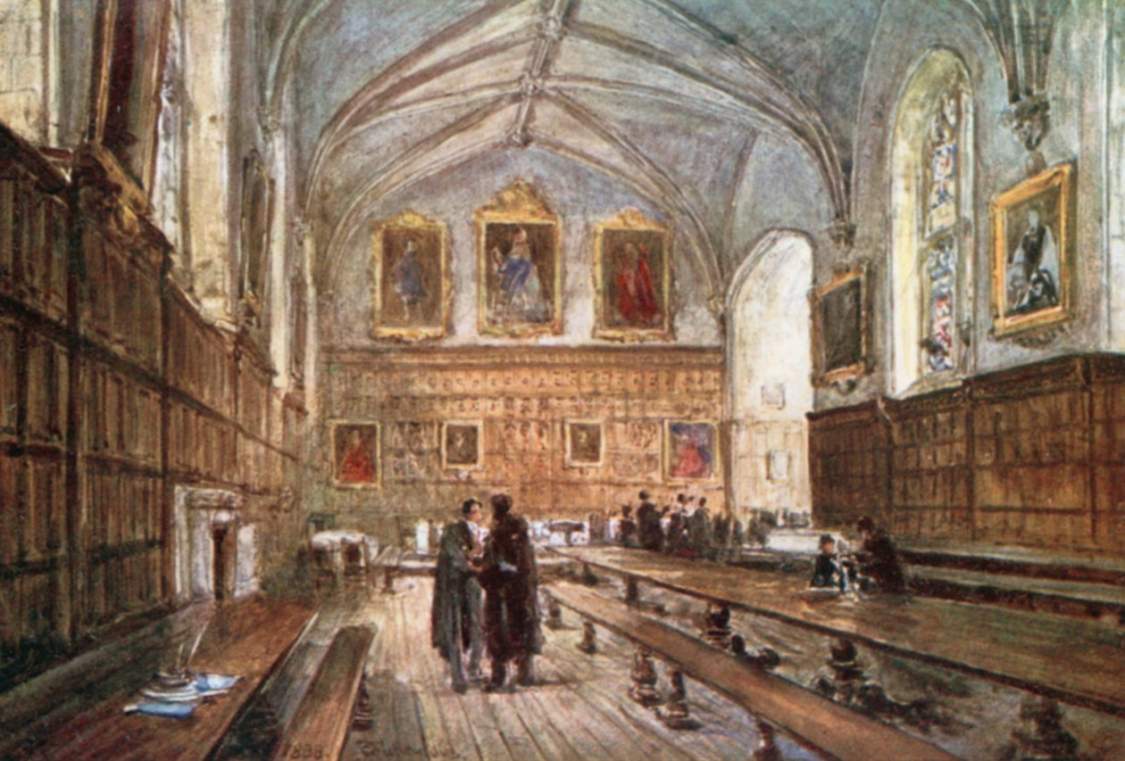 Interiér haly, Magdalen College (barevná litografie) od John Fulleylove