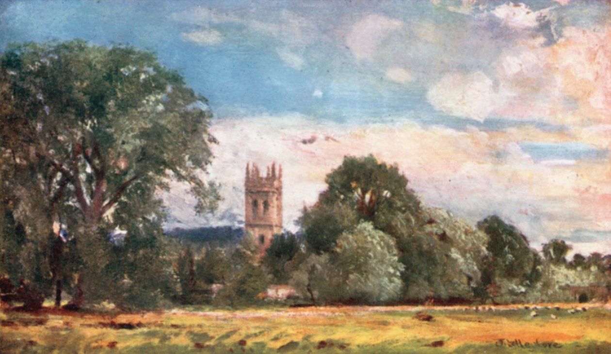 Věž Magdalen College, z louky (barevná litografie) od John Fulleylove