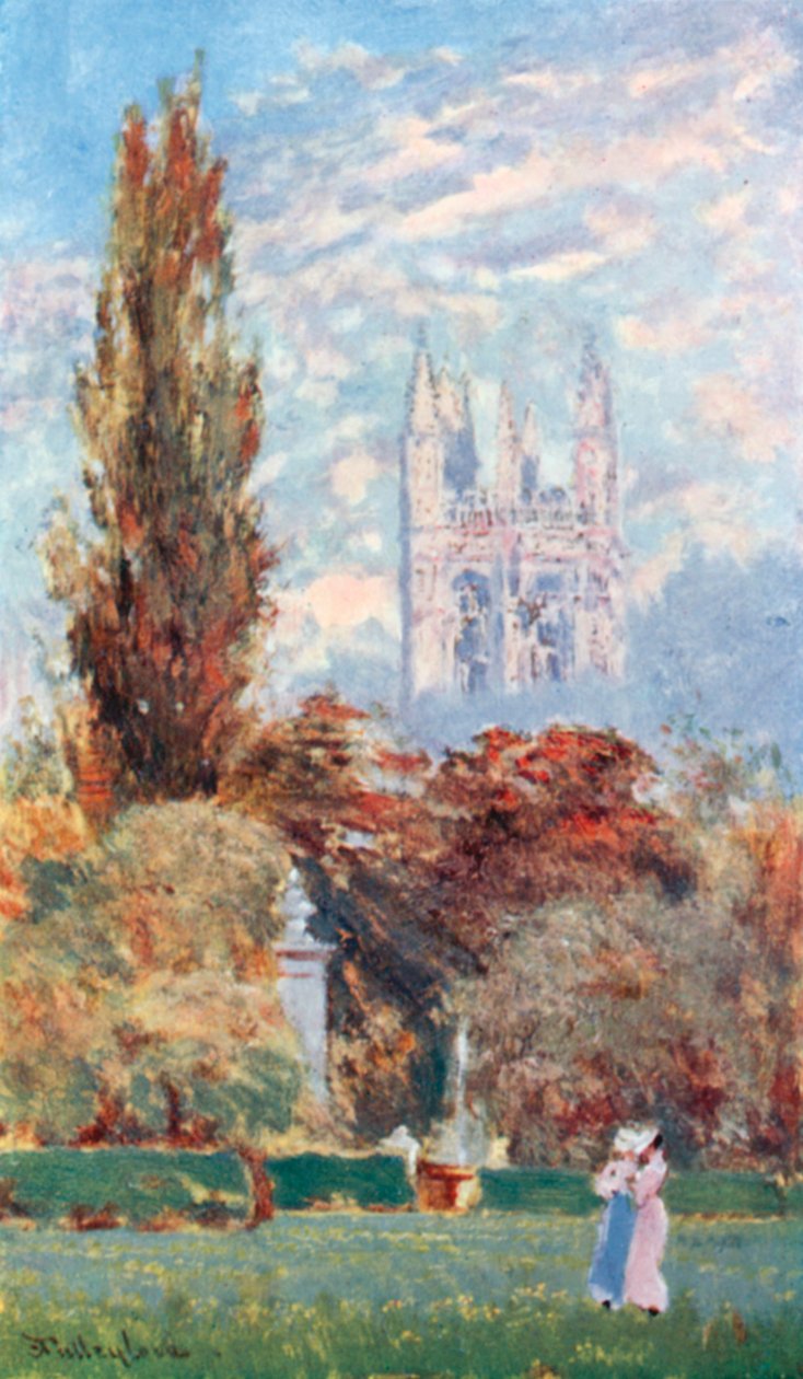 Magdalen Tower a botanická zahrada (barevná litografie) od John Fulleylove