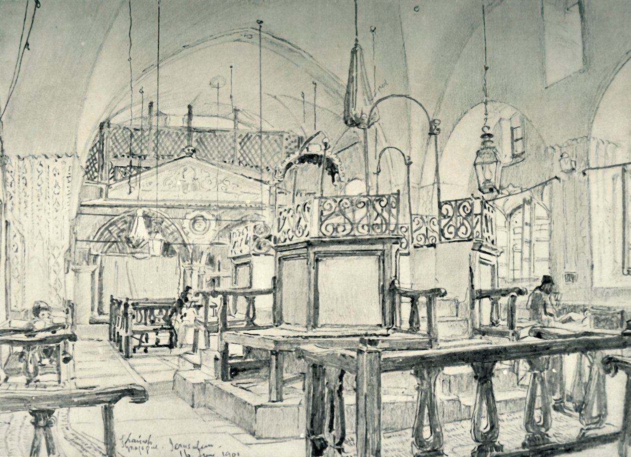 Španělská synagoga v Jeruzalémě - interiér, 1902. od John Fulleylove