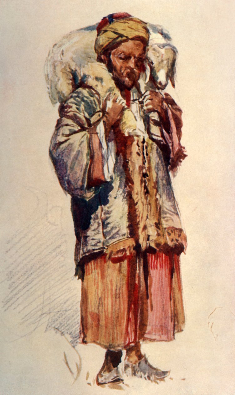Syrský ovčák Abu Mustapha nesoucí jehně na ramenou, 1902. od John Fulleylove