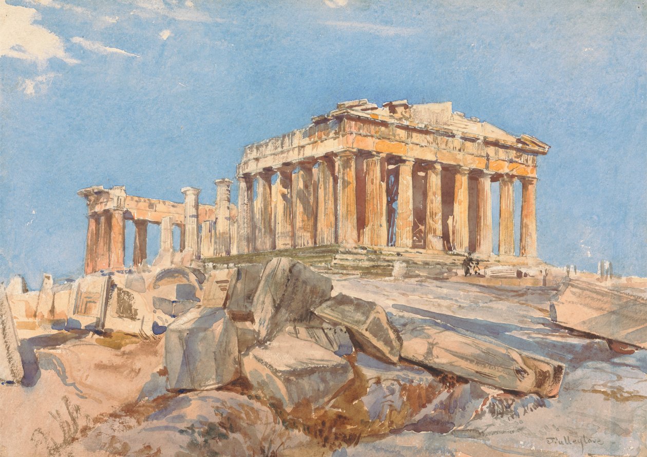 Parthenon ze severního konce východního sloupoví Propyl, večerní světlo od John Fulleylove