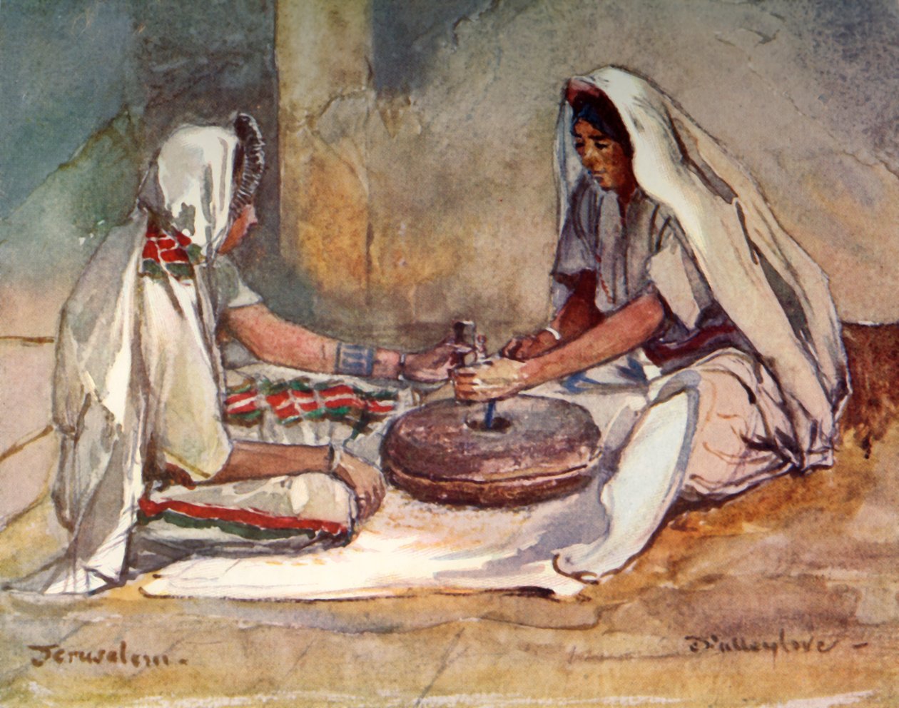 Dvě ženy brousící v ručním mlýně, 1902. od John Fulleylove