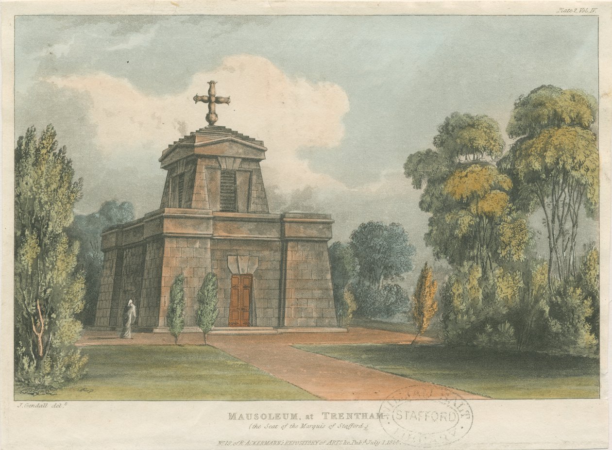 Trentham - Mauzoleum: barevná litografie, nd [c 1824] od John Gendall