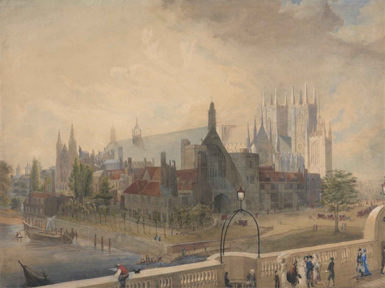 Pohled na Westminster Hall a Abbey z mostu od John Gendall