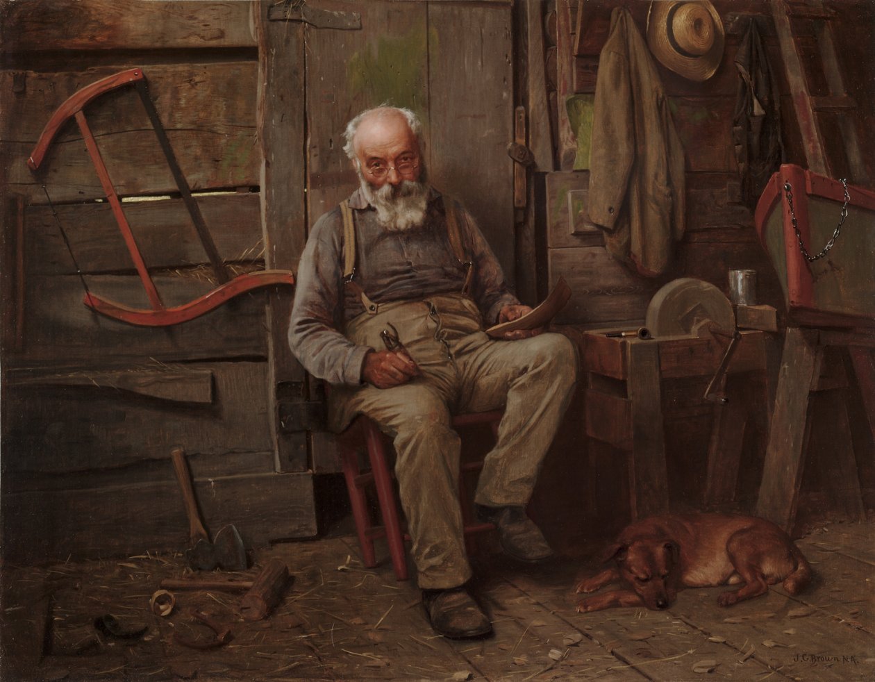Stavitel lodí, kolem roku 1904 (olej na plátně) od John George Brown