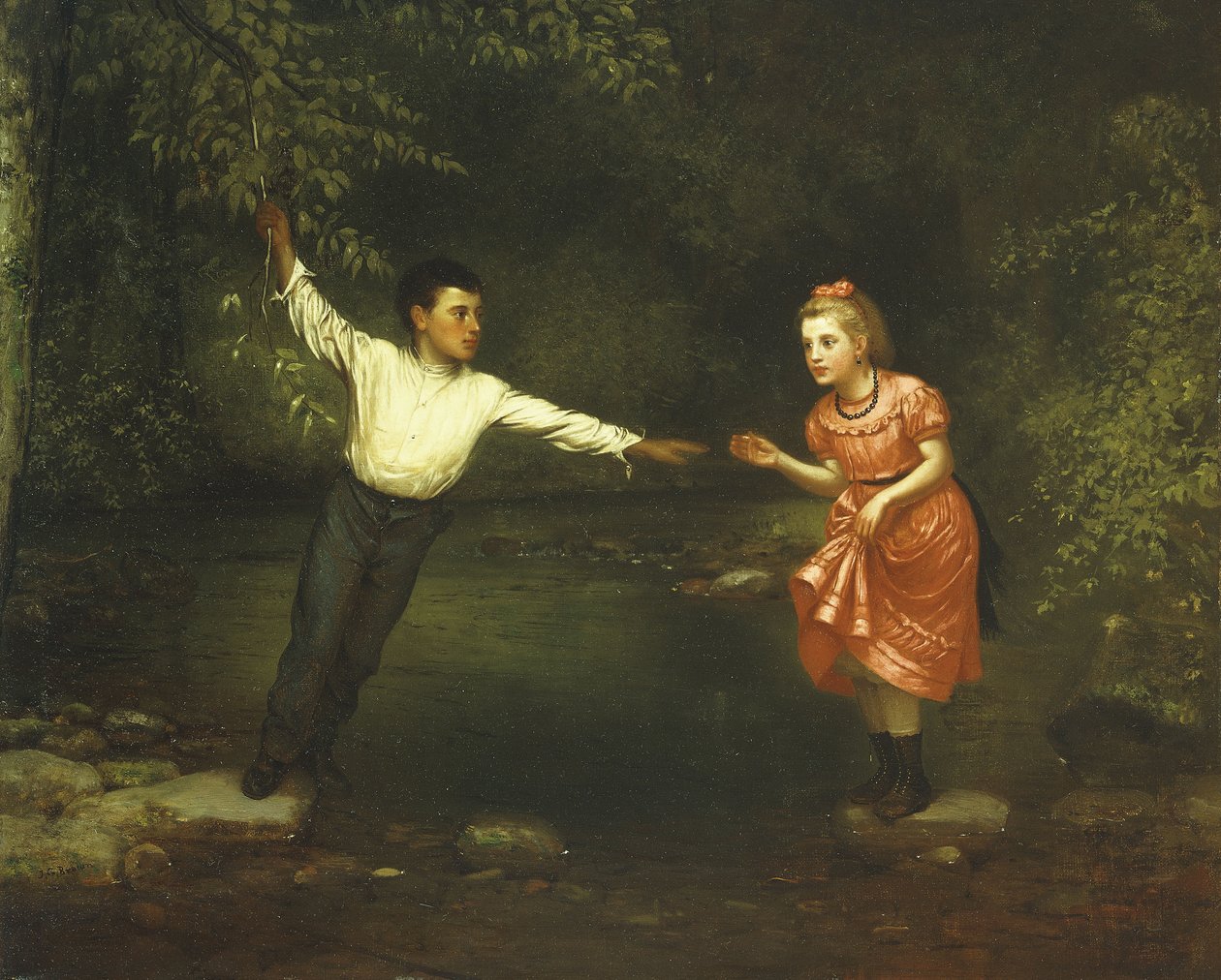 odrazové můstky nad potokem, od John George Brown
