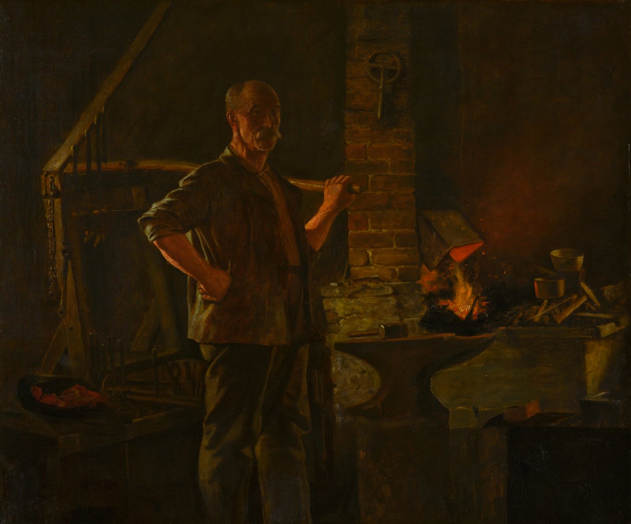The Village Blacksmith, cca 1900 (olej na plátně) od John George Brown