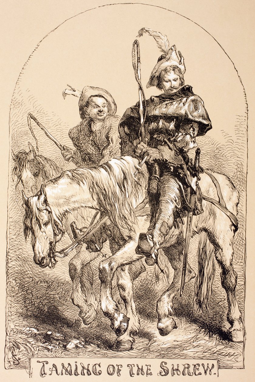 Ilustrace ke Zkrocení zlé ženy, z „The Illustrated Library Shakespeare“, vydané v Londýně 1890 od John Gilbert