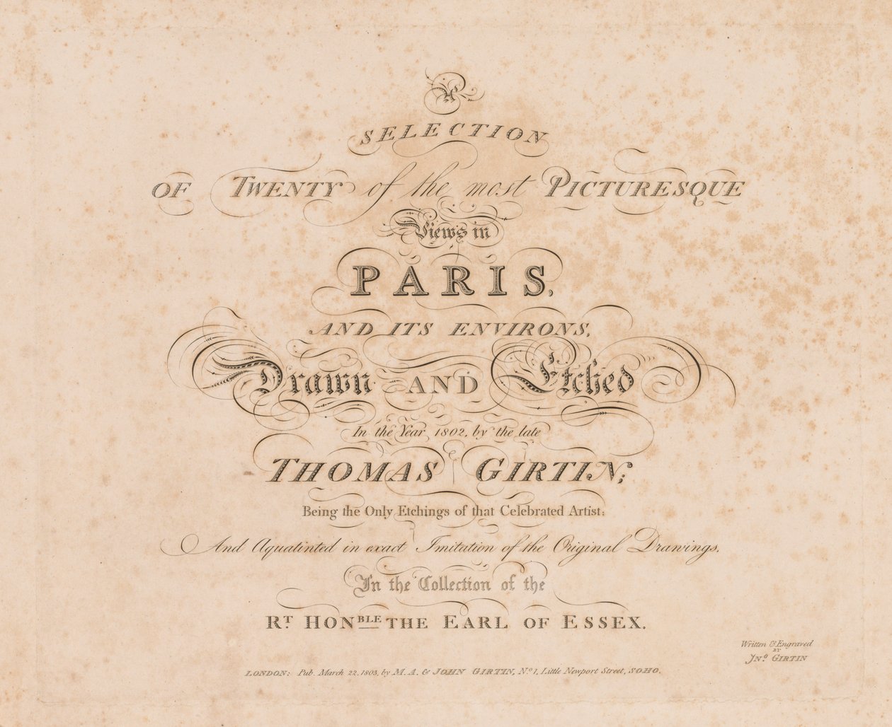 Výběr dvaceti nejmalebnějších pohledů v Paříži a jejím okolí: Titulní strana, 1803. od John Girtin