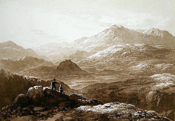 Hrad Dolyddelan a Moel Siabod (akvarel na papíře) od John Glover