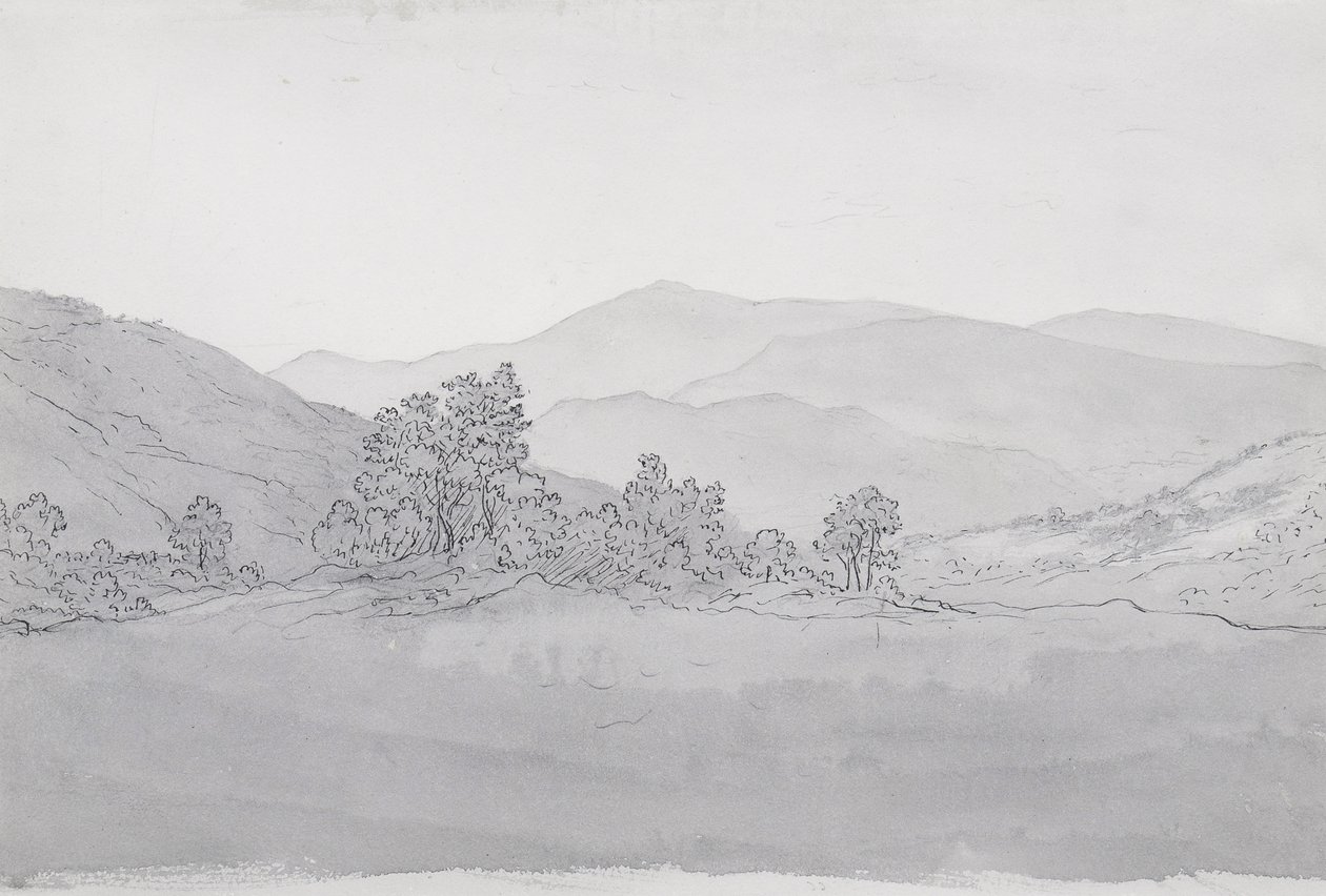 Llantysilio Mountain, Wales (pero, inkoust a mytí na papíře) od John Glover