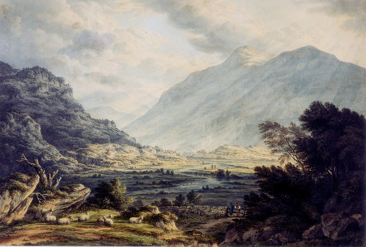 V blízkosti Capel Curig, s výhledem na Mount Snowdon, Wales, asi 1793-1830 (akvarel) od John Glover