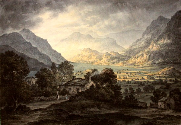 Place Fell and Helvellyn, Ullswater, z Gowbarrow Park (akvarel s arabskou gumou na papíře) od John Glover