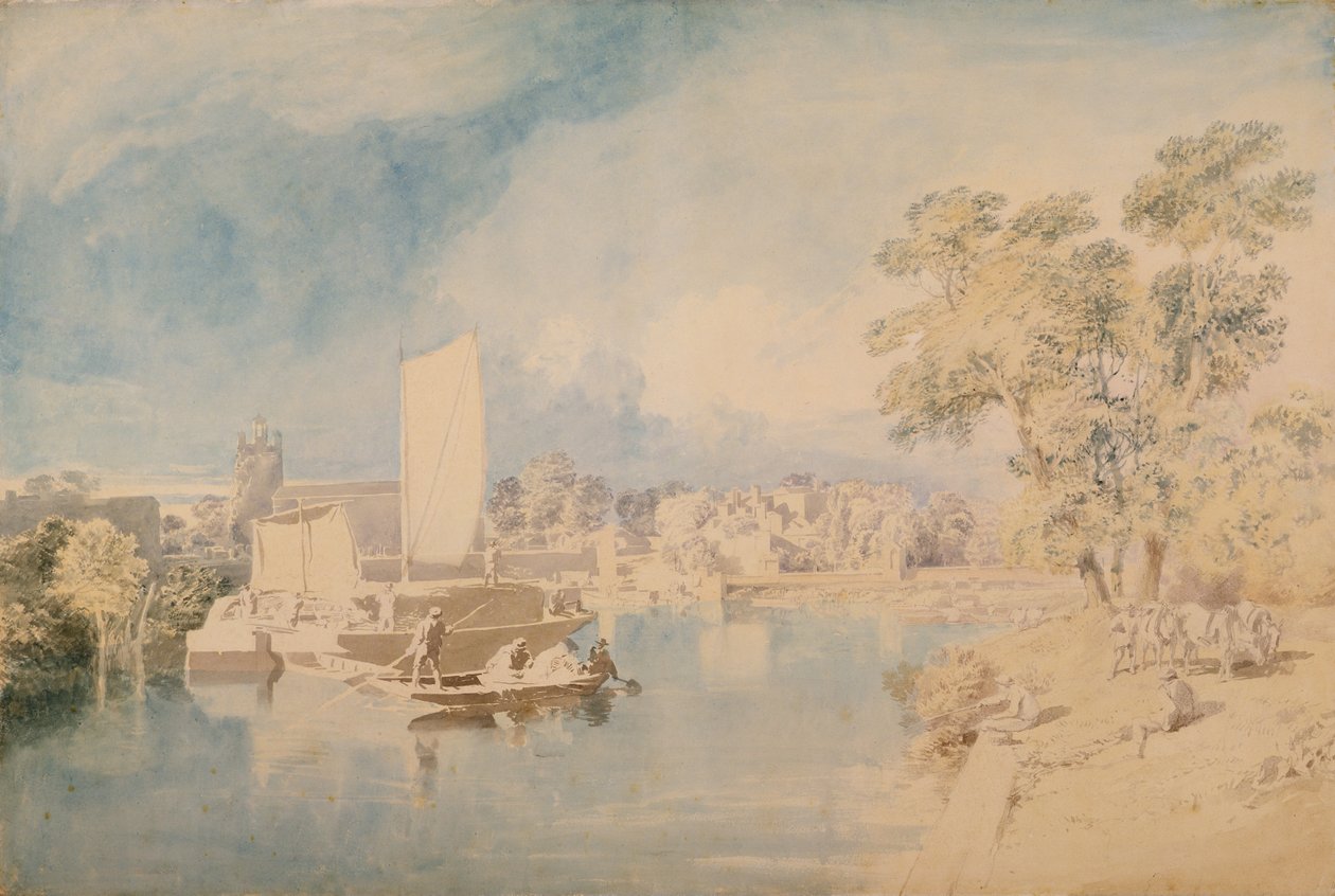 Temže v Isleworthu, kolem 1805-10 (grafit a wc na potištěném papíře) od John Glover