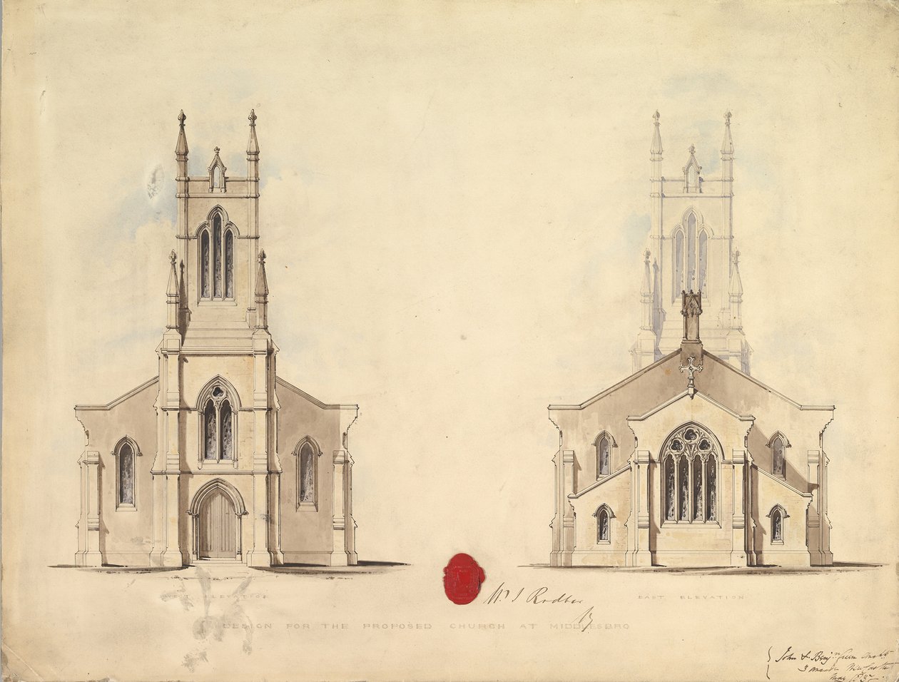 Design pro navrhovaný kostel v Middlesborough, 1837 od John Greenwood