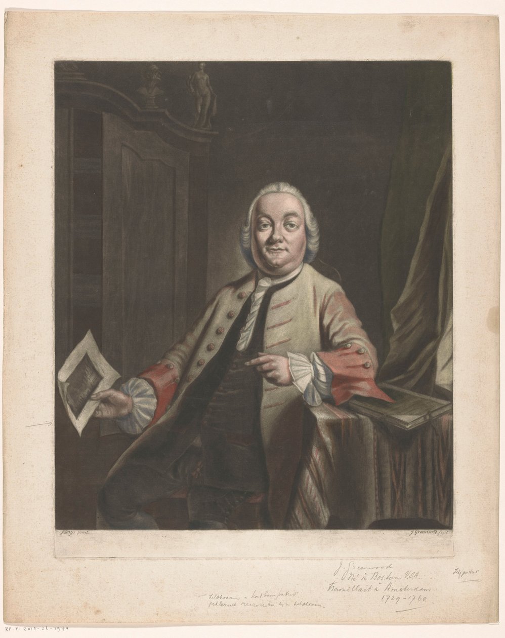 Portrét Simona Fokkeho s otiskem drancování domu Gerrita Hagedoorena v ruce, 1751 od John Greenwood