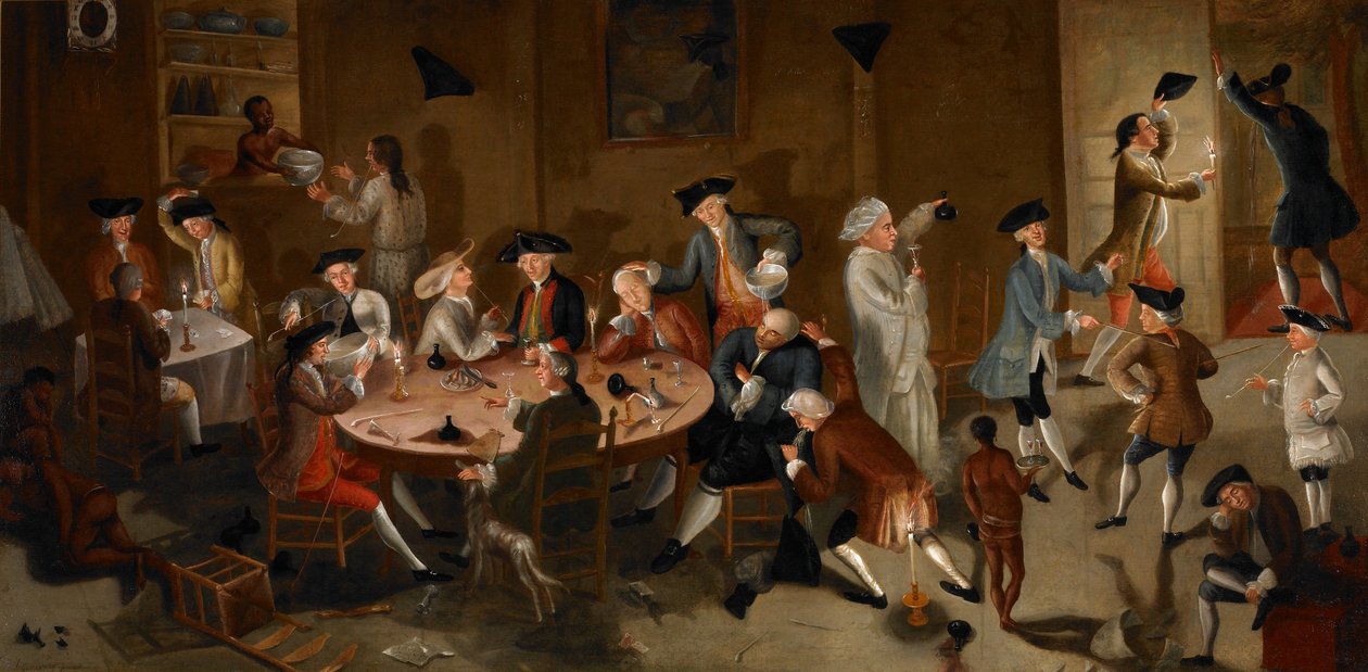 Námořní kapitáni se baví v Surinamu, asi 1752-58 (olej na lůžkovinách) od John Greenwood