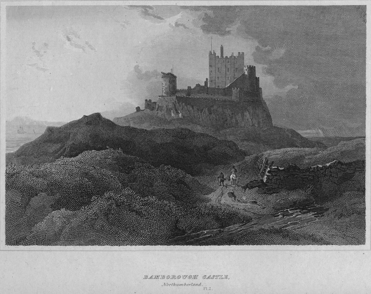 Zámek Bamborough, Northumberland, 1814 od John Greig