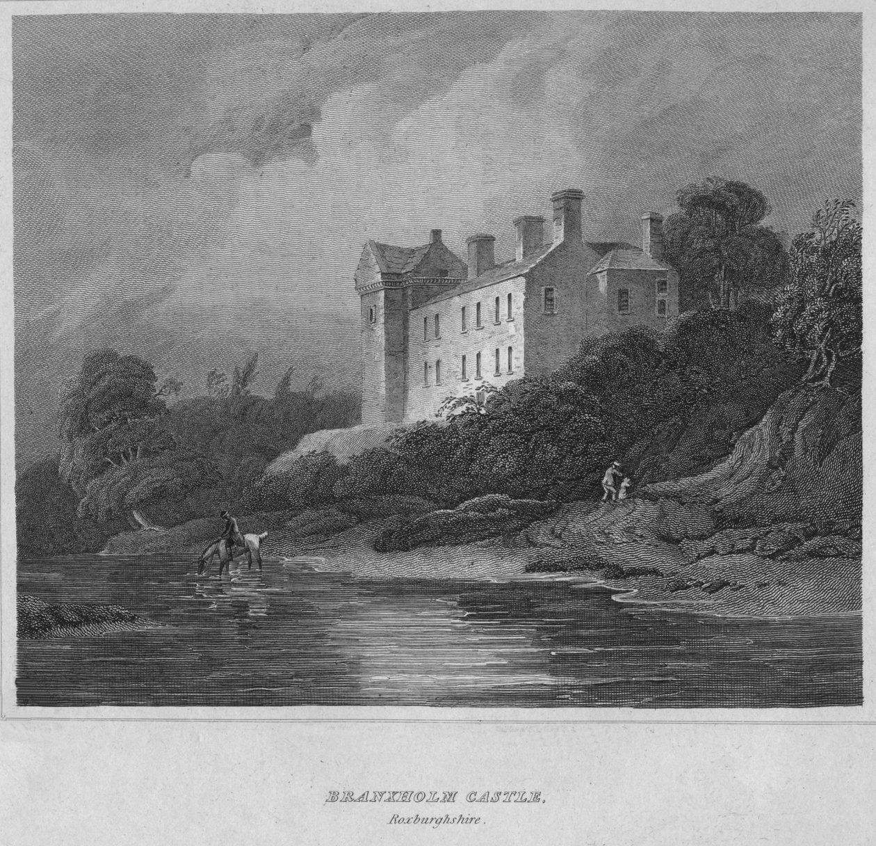 Hrad Branxholm, Roxburghshire, 1814 od John Greig
