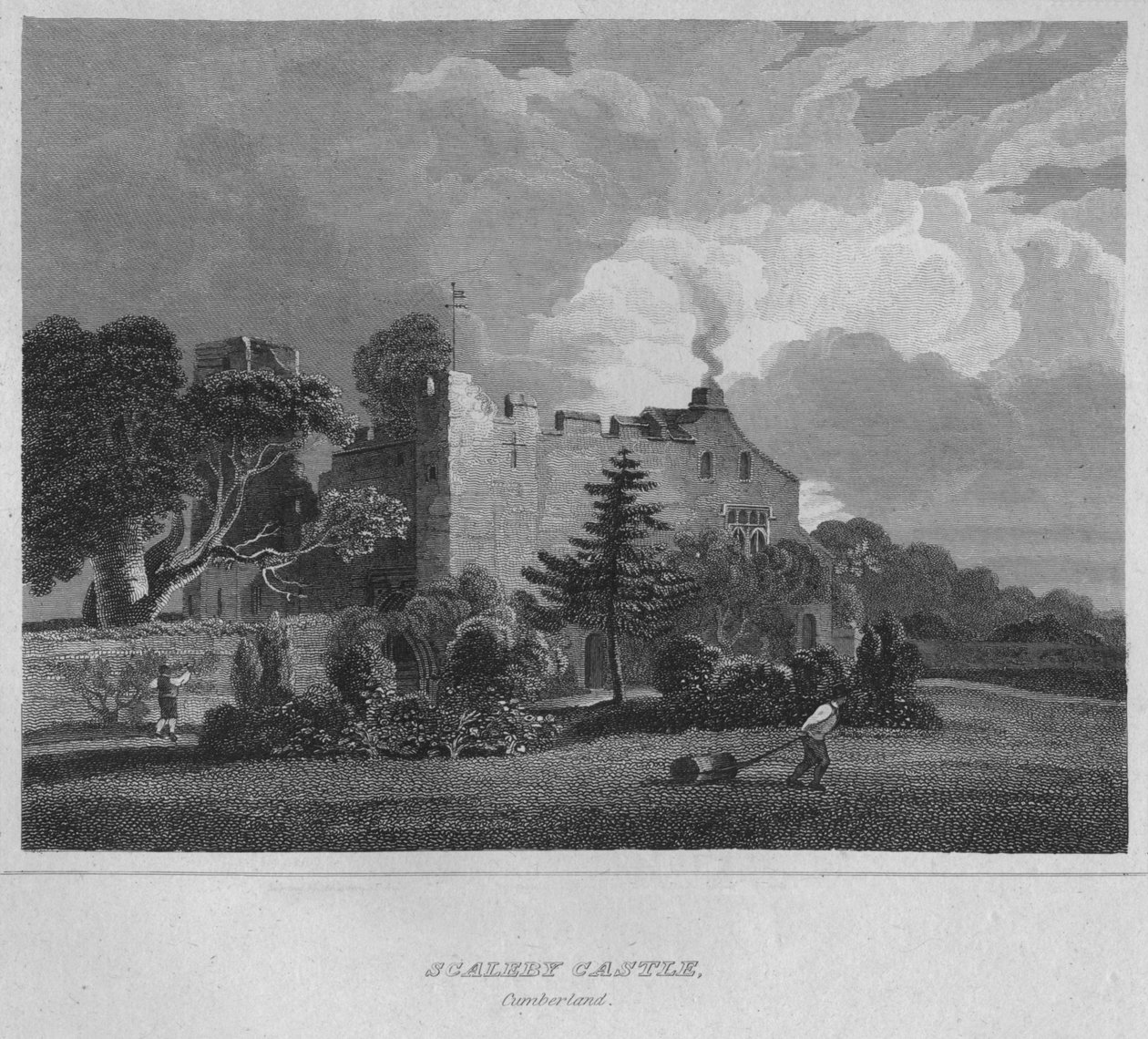 Hrad Scaleby. Cumberland, 1814 od John Greig