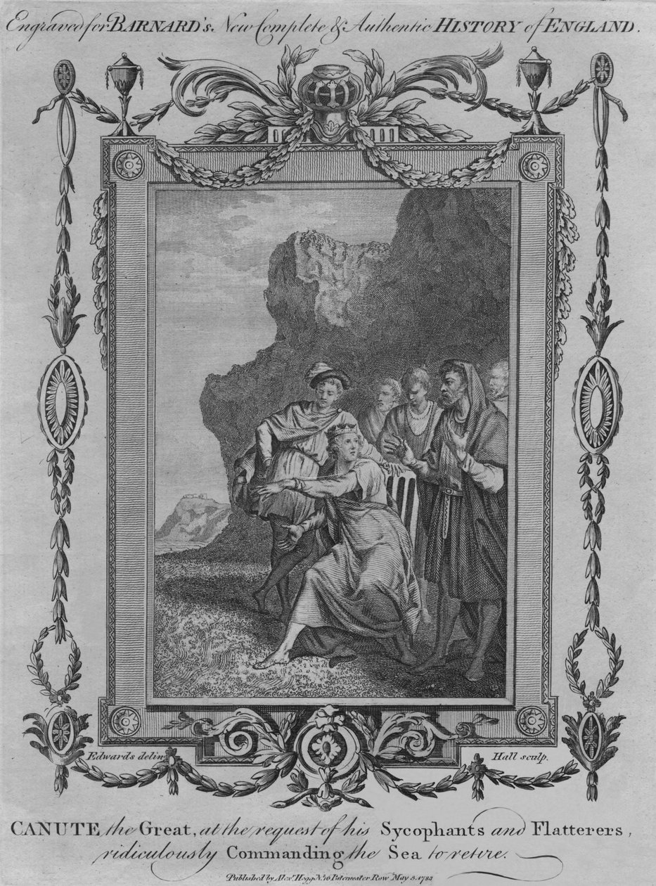 Canute Veliký, na žádost svých patolízalů a pochlebovačů, směšně velící moři od John Hall