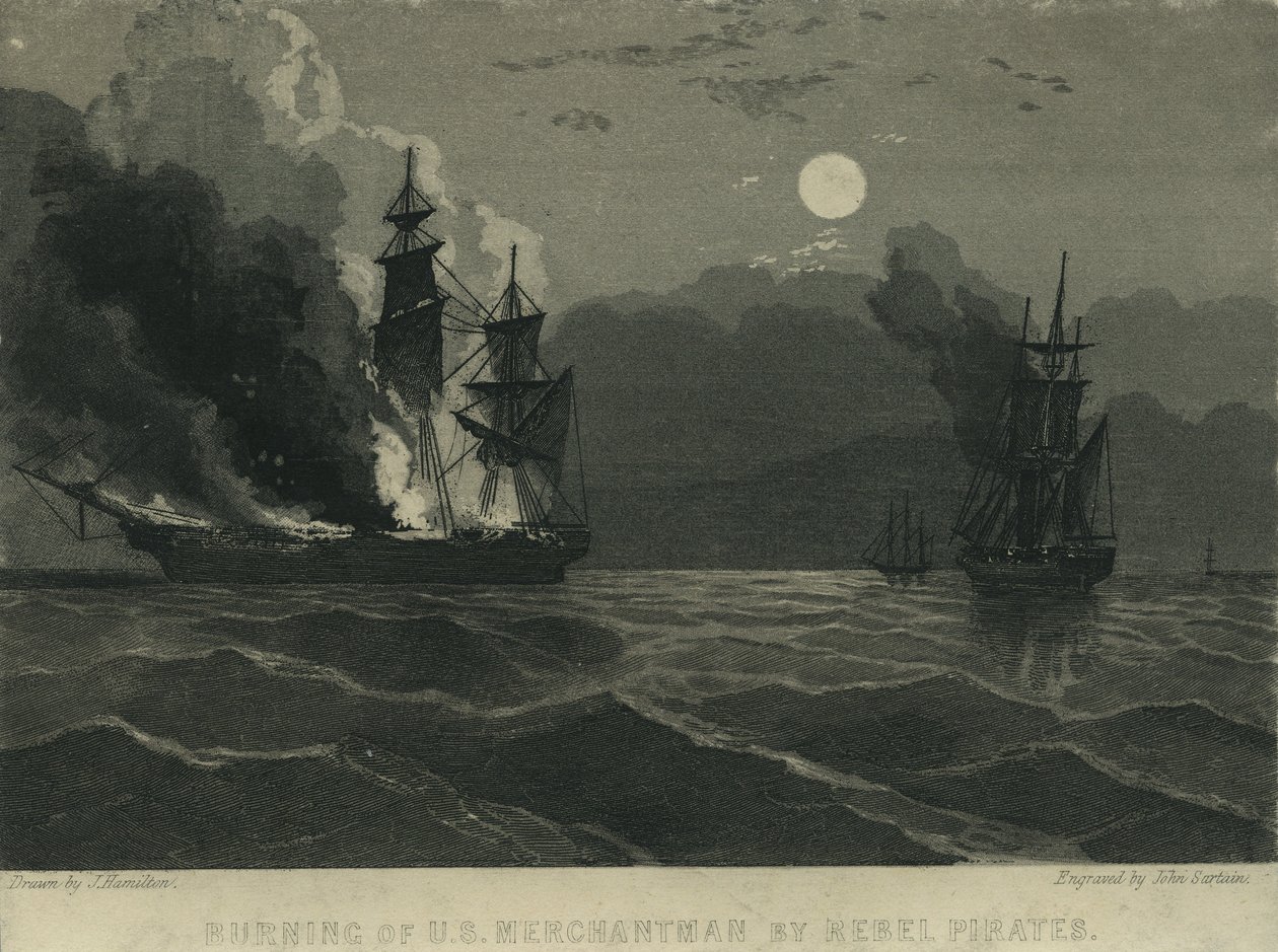 Burning of U.S. Merchantman od Rebel Pirates, 1865 od John Hamilton