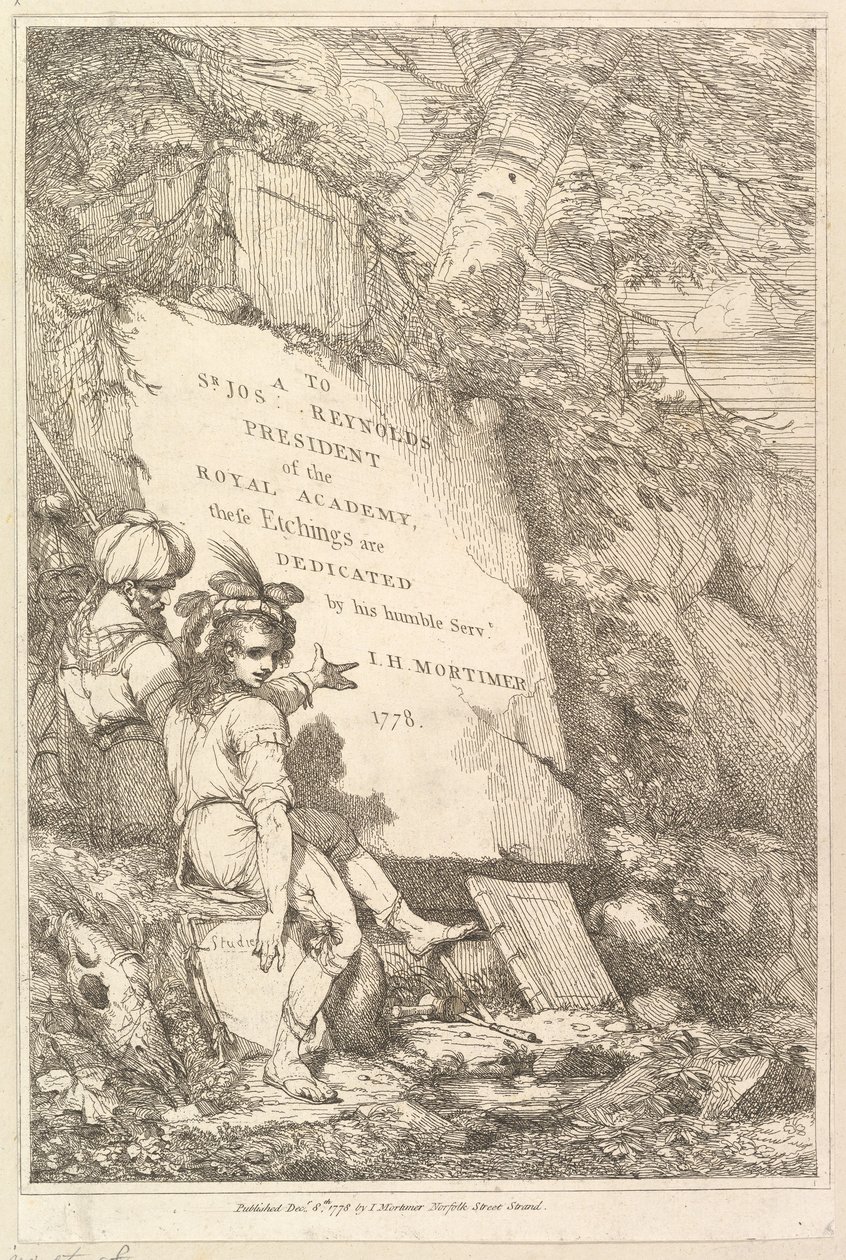 Frontispis Patnáct leptů věnovaných siru Joshuovi Reynoldsovi, 1778. od John Hamilton Mortimer