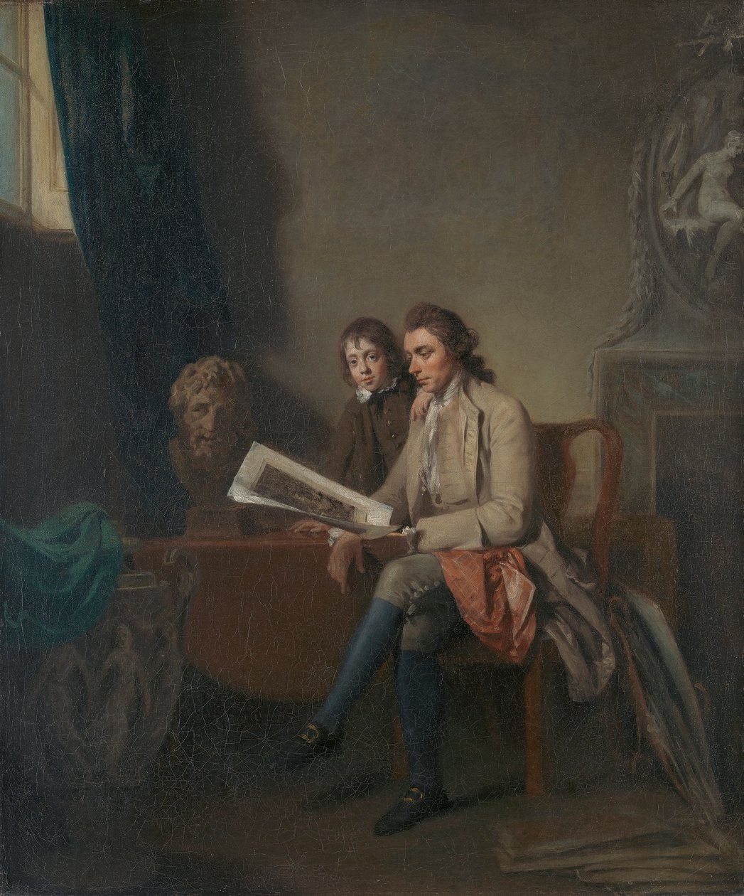 Portrét muže a chlapce při pohledu na tisky od John Hamilton Mortimer