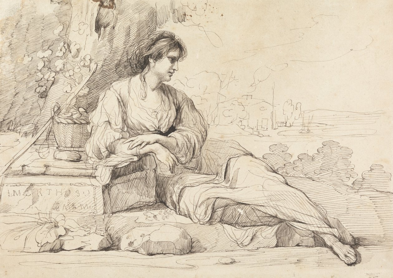 Ležící ženská postava v italské krajině od John Hamilton Mortimer
