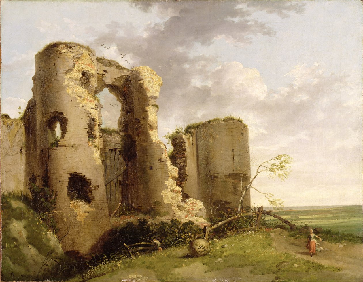 Pohled na západní bránu hradu Pevensey, Sussex, kolem roku 1774 (olej na plátně) od John Hamilton Mortimer