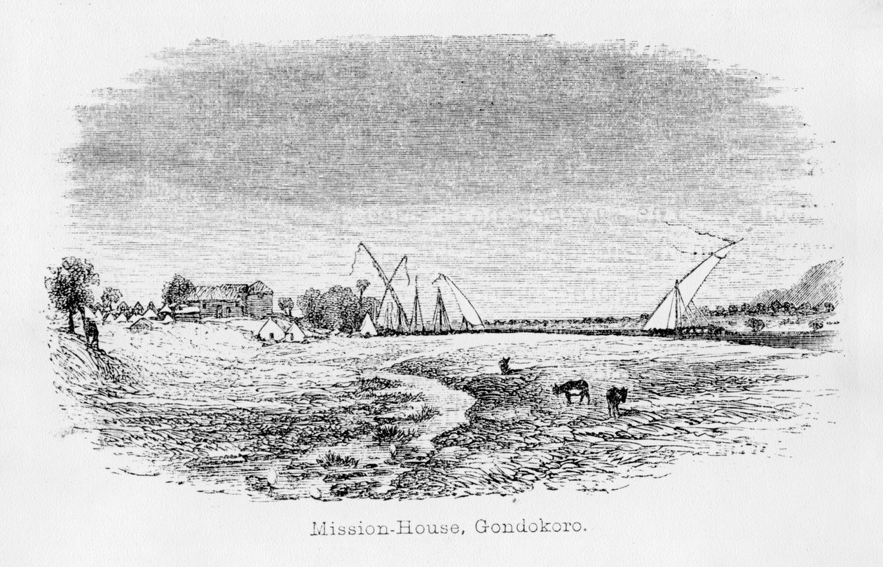 Misson-House, Gondokoro, z „Journal of the discovery of the source of Nile“, 1864 od John Hanning Speke