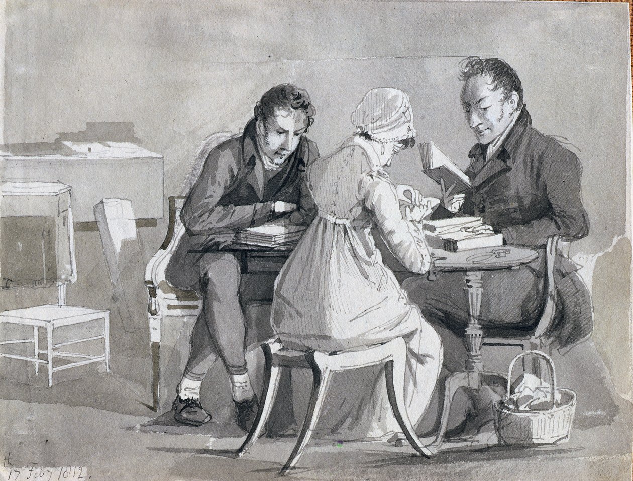 Večerní čtení, 17. února 1812 (pero a inkoust na papíře) od John Harden