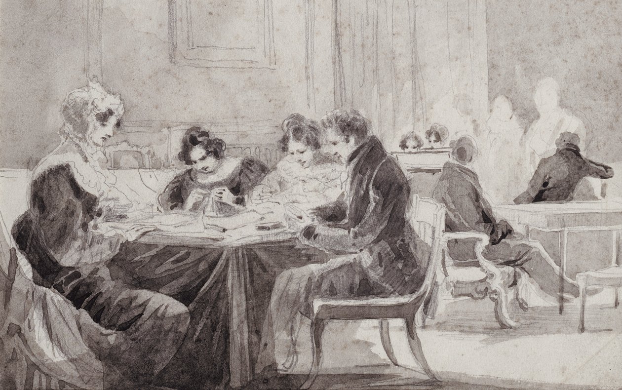 Večer doma (pero a inkoust na papíře) od John Harden