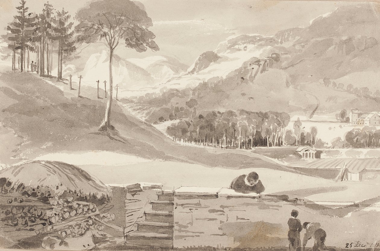 Brathay field, Lake District, Cumbria, 1819 (wc na papíře) od John Harden