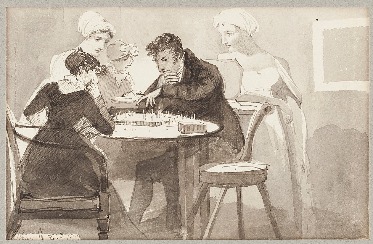 Šachy, 1812 (wc na papíře) od John Harden