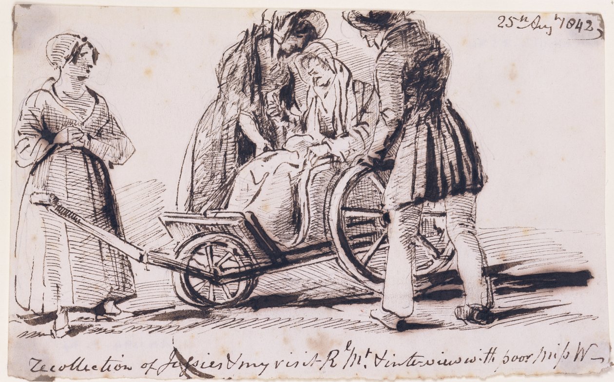 Dorothy Wordsworth (1771-1855) na invalidním vozíku, 1842 (inkoust na papíře) od John Harden