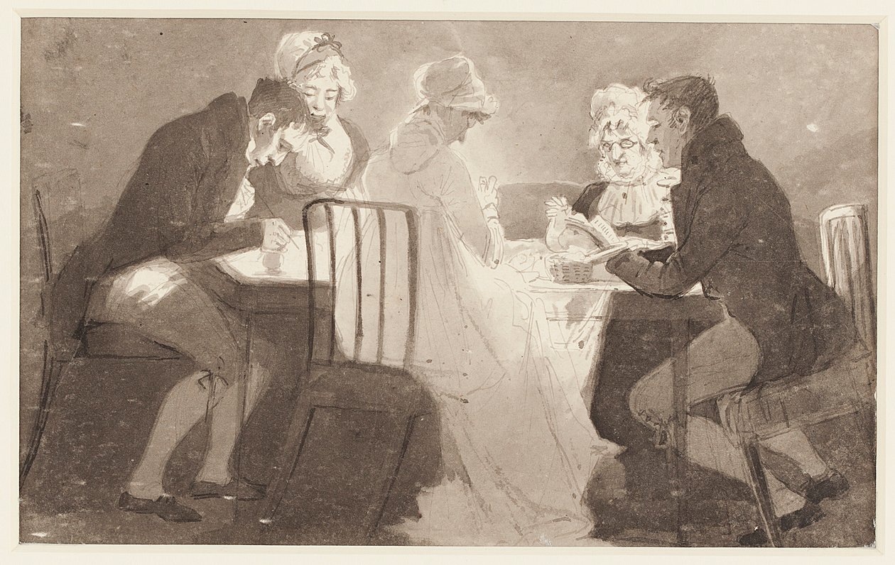 Skupina u stolu, 1806 (wc na papíře) od John Harden
