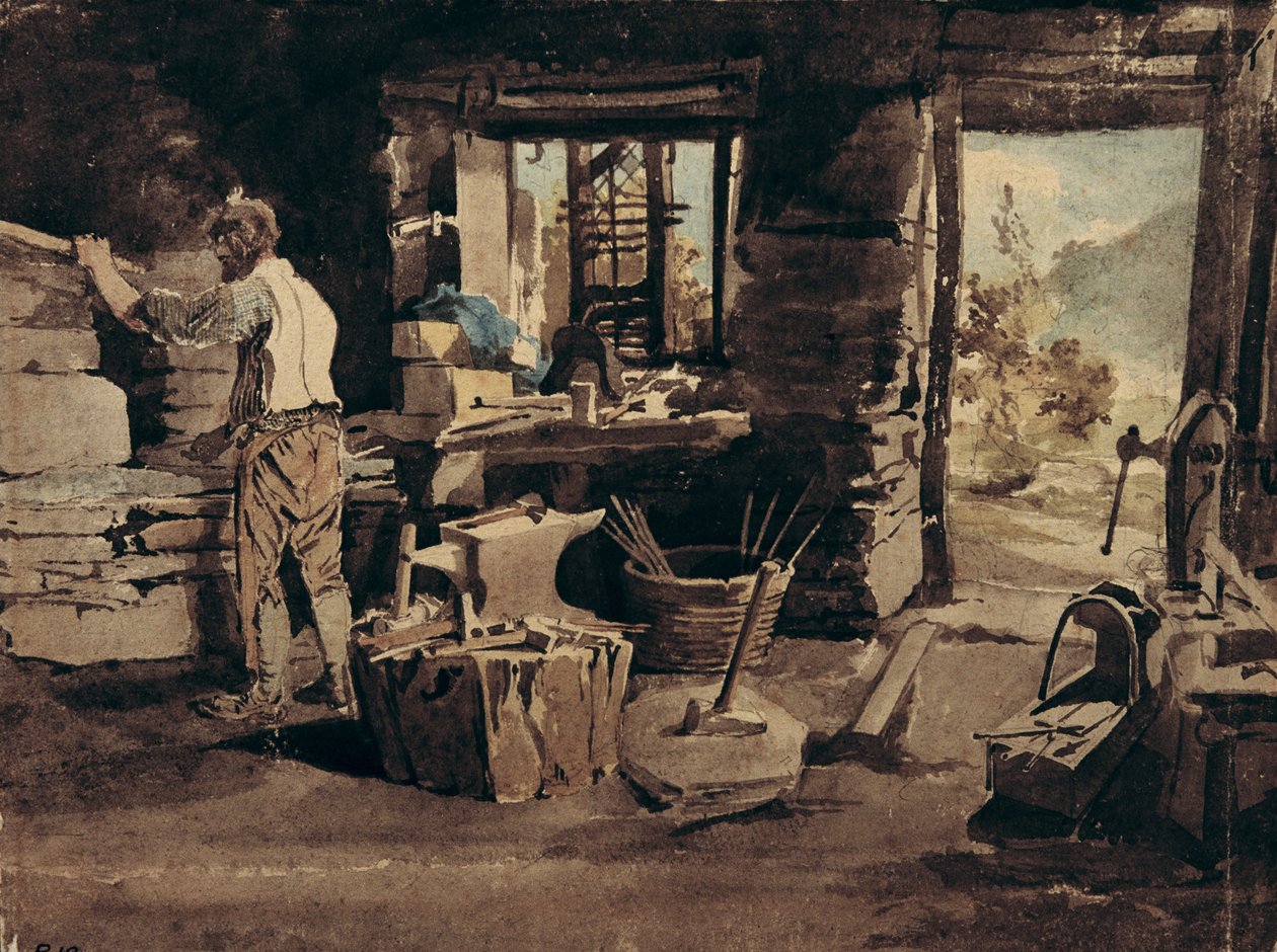 Interiér kovárny, Ambleside (wc na papíře) od John Harden