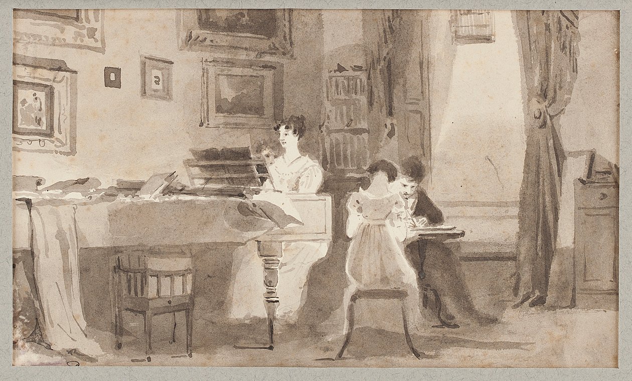 Interiérová scéna, 1826 (wc na papíře) od John Harden