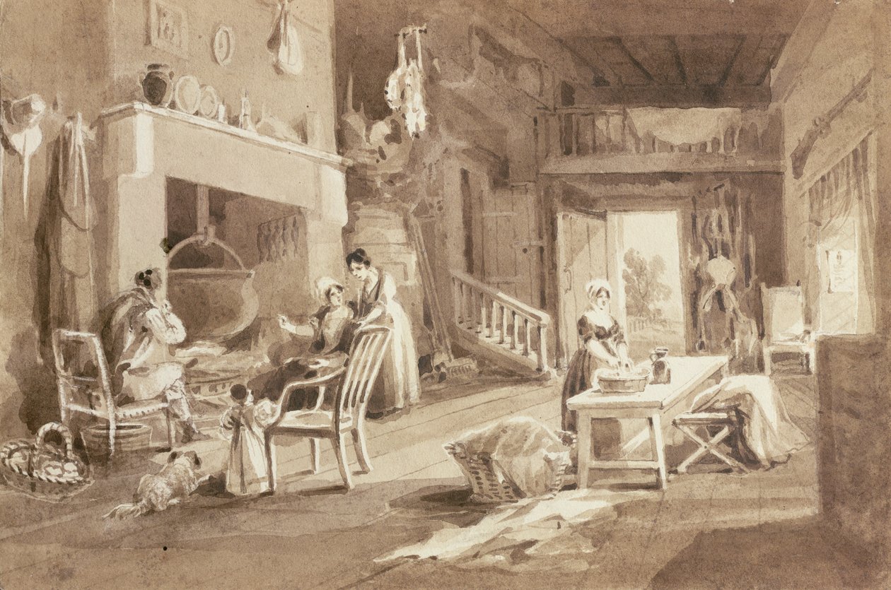 Kuchyň v Brathay Hall (inkoust na papíře) od John Harden