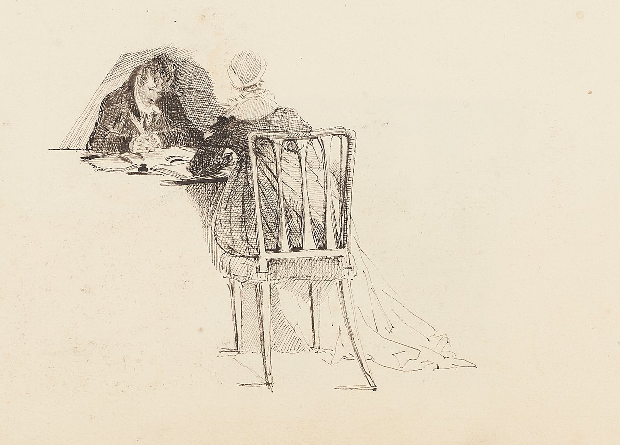 Muž a žena sedící u stolu, 1805 od John Harden
