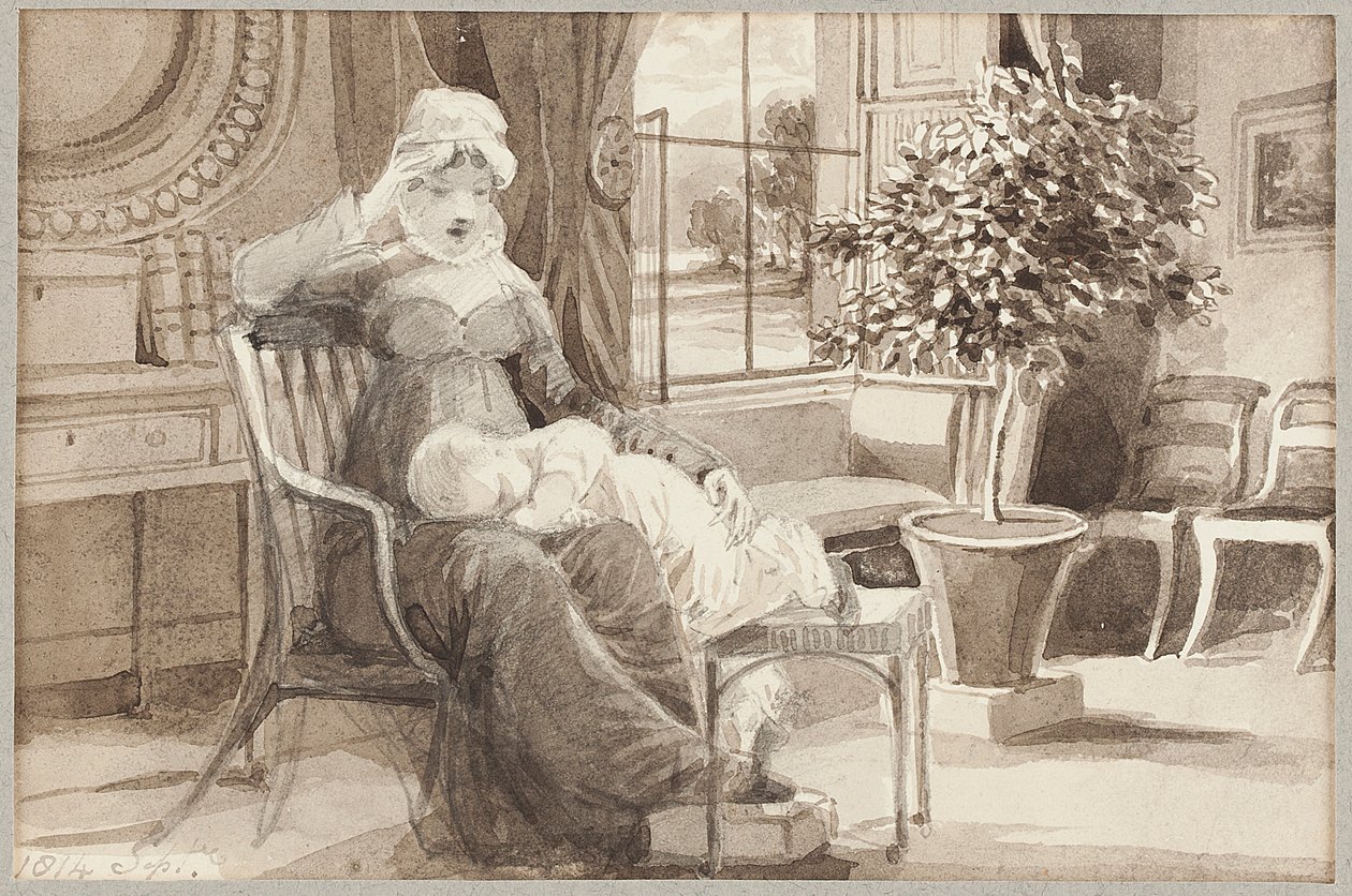 Paní H s dítětem John William, 1814 (wc na papíře) od John Harden