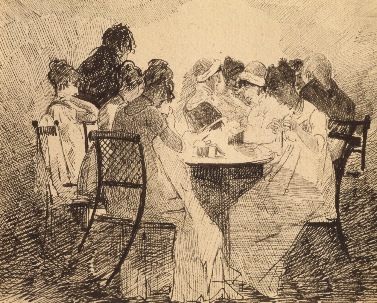 Party v Dublinu, 1809 (pero a inkoust na papíře) od John Harden