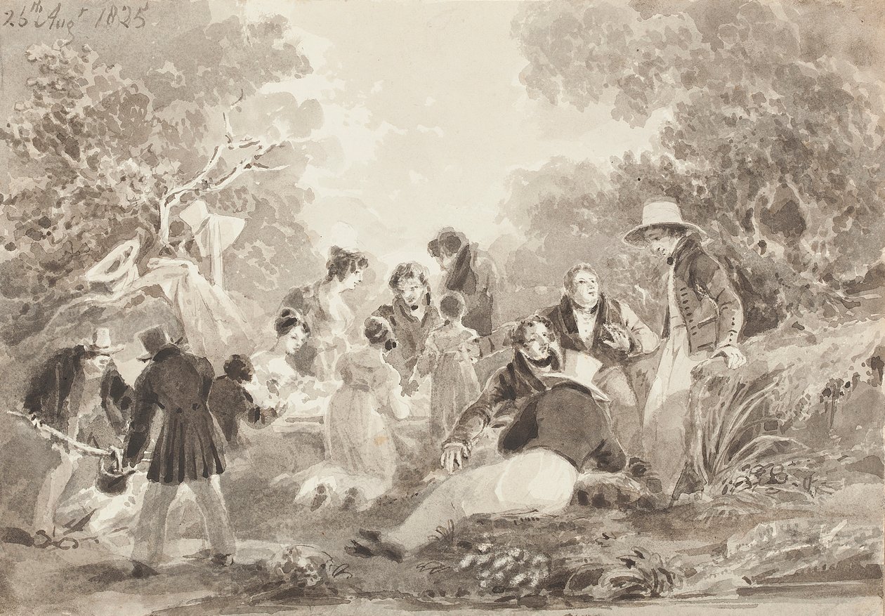 Piknik u jezera, 1825 (wc na papíře) od John Harden