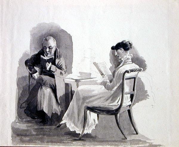 Čtení (tužka a inkoust na papíře) od John Harden